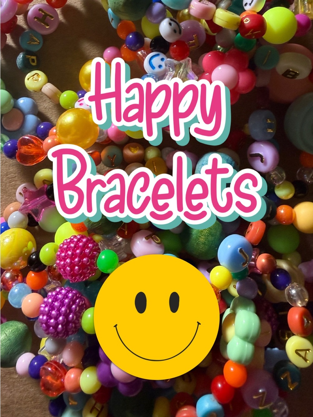 HAPPY Beaded Stretch Bracelets for Tweens, Teens, and Young Adults